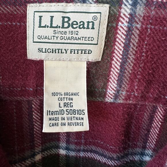 L.L.Bean Men’s Organic Flannel Shirt L Regular Plaid Slightly Fitted 508105 EUC - Picture 5 of 7